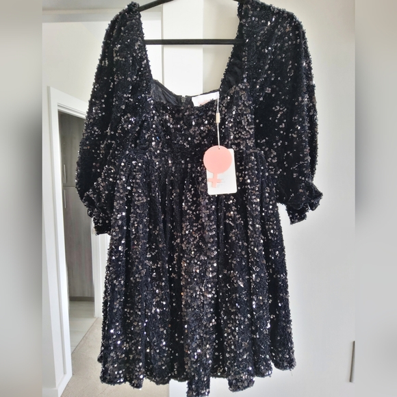 Selkie Black Sequin Puff Dress - Picture 12 of 16